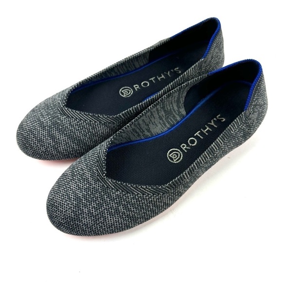Rothys Birdseye Flats 8 Gray Charcoal Pink Sole Womens Slip On Comfort Shoes - Picture 1 of 10